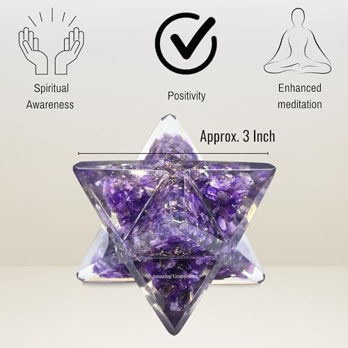 Amazing Gemstone 1 Pcs Amethyst Large Crystal Orgone Merkaba Star for Reiki Healing Meditation and Crystal Grid