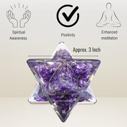 Amazing Gemstone 1 Pcs Amethyst Large Crystal Orgone Merkaba Star for Reiki Healing Meditation and Crystal Grid