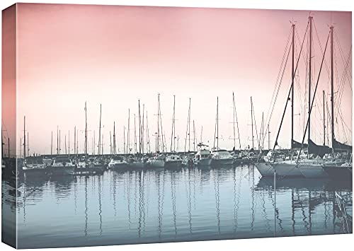 wall26 Canvas Print Wall Art Film Grain Pink & Teal Docked Boats Marine Life Ocean Photography Realism Modern Scenic Colorful Multicolor Duotone for Living Room, Bedroom, Office - 12"x18" - color: Bse27-2107-001-fo288, size: 18"L x 12"W