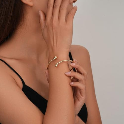 Sylph Gold Bracelets for Women, Chunky Bangle Bracelet Open Cuff/Teardrop Bangles Hypoallergenic Dainty Minimalist Jewelry for Everyday Wear - style: Gold Teardrop