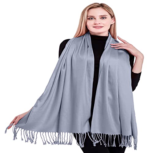 CJ Apparel Solid Color Tassels Design Nepalese Shawl Scarf Wrap Stole Throw Head Wrap Pashmina Gift Hand Made in Nepal New - color: Grey