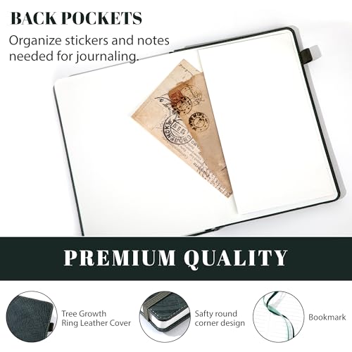 CAGIE Lined Journal for Men Women, Tree Growth Ring Leather Bound Journal Notebook 256 Pages 100 GSM Journals for Writing, A5 Hardcover Journaling Notebooks,2 Pack (Brown & Dark Green) - color: H-Brown & Drak Green