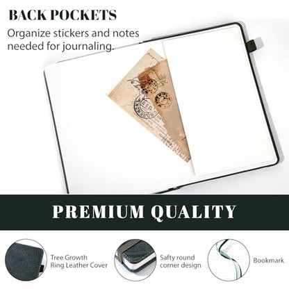 CAGIE Lined Journal for Men Women, Tree Growth Ring Leather Bound Journal Notebook 256 Pages 100 GSM Journals for Writing, A5 Hardcover Journaling Notebooks,2 Pack (Brown & Dark Green) - color: H-Brown & Drak Green