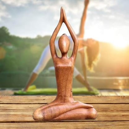 Wooden Yoga Statue - Meditating Figurine for Home Decor | Hand-Carved Yoga Sculpture for Living Room, Study, Gallery Display, Tabletop Accent, Zen Garden Ornament, Spiritual Mindfulness Decoration