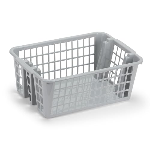 Plastic Storage Basket, 13L Bathroom Storage Organizer Bin for Laundry Closet, Pantry or Office with Built In Handles,Gray (2 Pack)