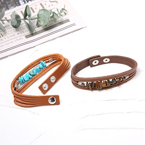 HZMAN Wrap Bracelets Men Women, Hemp Cords Wood Beads Ethnic Tribal Bracelets, Leather Wristbands - style: Turquoise Gravel