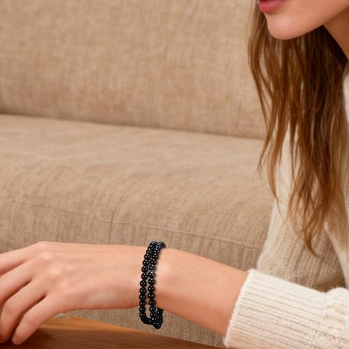 14in Agate Wrap Bracelet for Women Men Natural Round Beaded Agates Stone Healing Stretch Bracelets Elastic Handmade Polished Gemstone Beads Bracelet - color: Black White Agate, size: 6mm Beads
