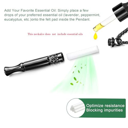 Anxiety Relief Pendant Mindfulness Breathing Necklace - Essential Oil Diffuser & Personal Inhaler Aromatherapy Necklaces for Women & Men (Black) - color: Black