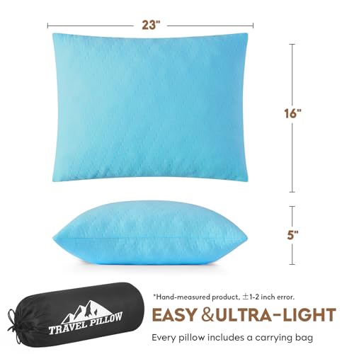 Small Shredded Memory Foam Pillow, Camping Pillow Travel Pillow - Compressible Medium Firm, Breathable Cover, Ideal Backpacking Hiking, Airplane and Car (Sky Blue, L) - color: Sky Blue, size: L-23 X 16 Inch