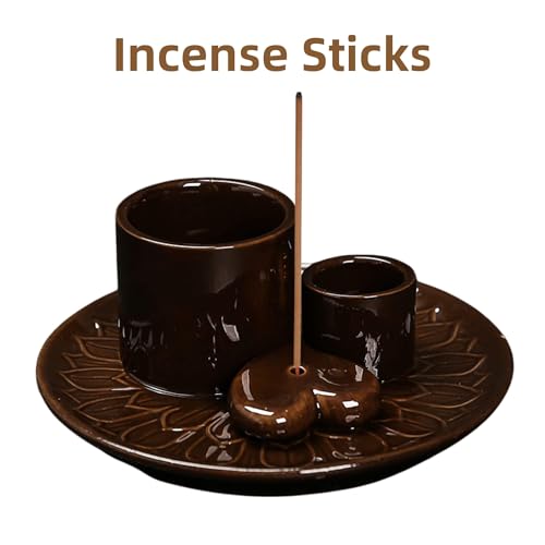 Multi-Use Meditation Tray, Ash Catcher Ceramic Incense Burner Holder for Palo Santo, Sage Sticks & Candles, Easy-Clean Design for Meditation Rooms, Yoga Studios & Home Altars (Black) - color: Black