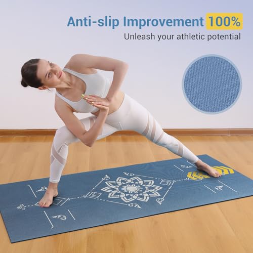 Avoalre Folding Yoga Mat, Eco-Friendly PVC Travel Yoga Mat Packable, Double Sided Non-Slip Printed Yoga Mats with Bag for Home Workout Gym Exercise Fitness Pilates Stretching (72" x 24" x 1/5" Thick) - color: Blue