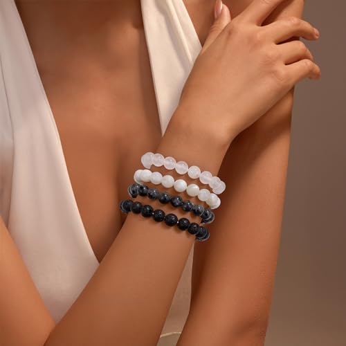 Vinswet 4mm 6mm 8mm Healing Crystal Bracelets for Women Men Natural Stone Beaded Stretch Bracelet Handmade Gemstone Reiki Spiritual Jewelry Gifts - color: Lava Rock, size: 8mm