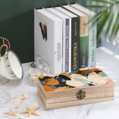 Warm Earth Tone Wooden Box Wooden Storage Box Wooden Boxes for Storage Wooden Box with Hinged Lid Wooden Jewelry Box Wooden Jewelry Box for Women Small Wooden Box