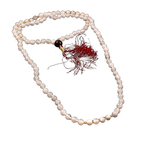 Meditation Blue Fire Moonstone 108 Mala Necklace|Natural AAA Moonstone Mala|108 Prayer Beaded Mala Necklace| Hand Knotted Mala Bracelet | Japa Mala| 8mm Round Beads|, ys/m, Gemstone, Moonstone, White