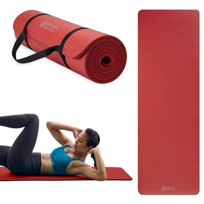 Gaiam Essentials 2/5" Thick (10mm) Yoga & Pilates, Fitness & Exercise Mat with Easy-Cinch Carrier Strap Cusion Support For Fitness and Gym Workouts - color: Red