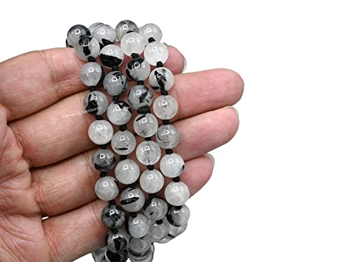 Amazing Gemstone Black Rutilated Quartz Mala Knotted - color: Black Rutilated Quartz, style: Knotted