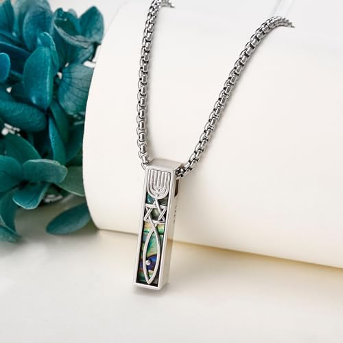 Cremation Urn Necklaces for Ashes Sterling Silver 3D Vertical Bar Memorial Pendant for Loved Ones Keepsake Cremation Jewelry Gifts for Women Men - style: Messianic Mezuzah