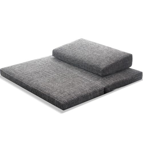 Portable Foldable Meditation Cushion Mat Set with Washable Cotton Linen Cover, Larger Yoga Mat Bolster Floor Pillows Seating for Adults Meditation Accessories grey-70CM - color: Gray, size: 70CM