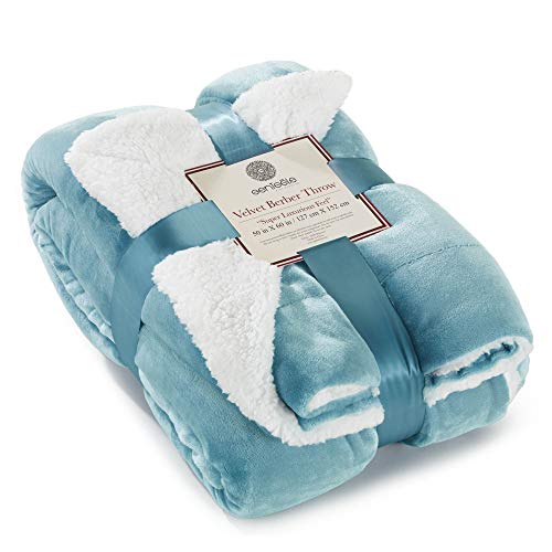 Sherpa Throw Blanket Super Soft Reversible Ultra Luxurious Plush Blanket, 50 x 60 inches, Tourmaline Blue/White - color: Turmaline Blue / White, size: Throw (50" x 60")