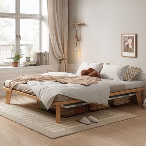 NELYE Full Platform Bed Base - 14 Inch Solid Wood Mattress Foundation with Support Slats and Legs, Full-Size Rubberwood Simple Bed Frame - size: Full