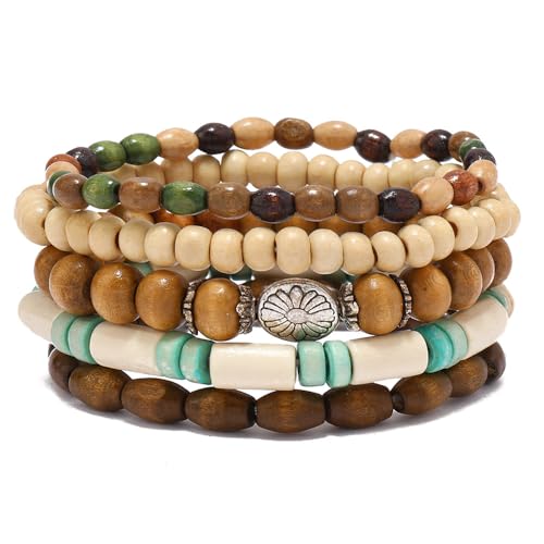 9 Piece Mushroom Wooden Beads Bracelets for Women Men Vintage Beaded Bracelet Wood Bangles Wristbands Commemorative Gift