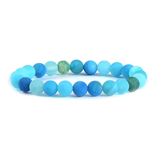 Justinstones Gem Semi Precious Gemstone 8mm Round Beads Stretch Bracelet 7 Inch Unisex - color: Blue Weathered Agate