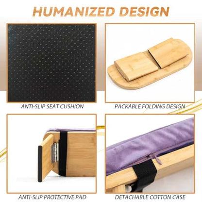Meditation Bench, Bamboo Meditation Stool, Folding Kneeling Meditation Bench, Seiza Prayer Bench, Prayer Bench with Meditation Cushion, Kneeling Stool (Purple)