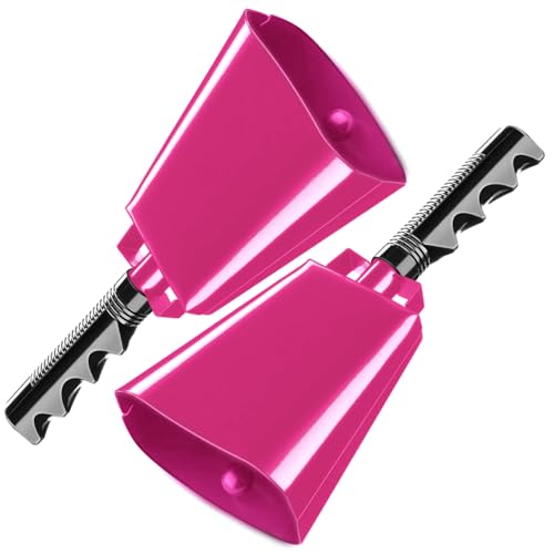 Deke Home - 2 Pack 10 Inch Steel Cowbells with Handle, Loud Noise Makers for Football, Sports, Parties, Competitions, School Spirit & Safety, Large Hand Bell for Cheering & Percussion Instrument - color: Pink, size: 10 Inch