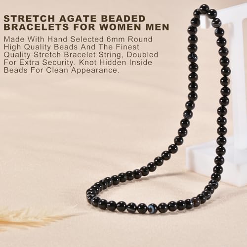 14in Agate Wrap Bracelet for Women Men Natural Round Beaded Agates Stone Healing Stretch Bracelets Elastic Handmade Polished Gemstone Beads Bracelet - color: Black White Agate, size: 6mm Beads