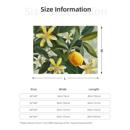 Yellow Lemon Flower Prints Throw Blanket (320g Flannel) Anti-Pilling Warm Fuzzy Blankets for Bed Sofa Couch Travel 40x30 Inch - color: Yellow Lemon Flower, size: 40x30 Inch