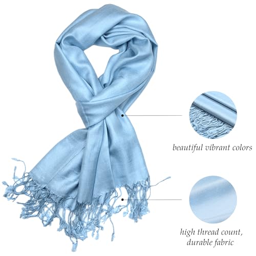 Achillea Lightweight Pashmina Scarf for Women – Soft Silky Shawl Wrap for Evening Dresses, Bridesmaids & Everyday Wear - color: Light Blue