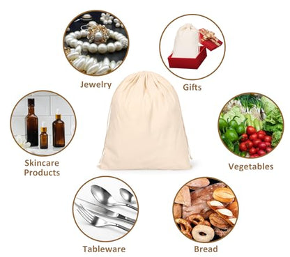 20PCS Cotton Produce Bags, 8X10inch Reusable Muslin Storage Bags with Drawstrings, Natural Cotton Bags, Washable, Biodegradable Linen Bag, Cloth Bags - color: L - 8x10inch