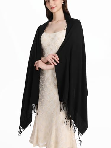 Pashmina Shawl and Wraps for Evening Dresses Resemble Cashmere Scarf for Women Wedding Winter Warm Shawls - color: Black