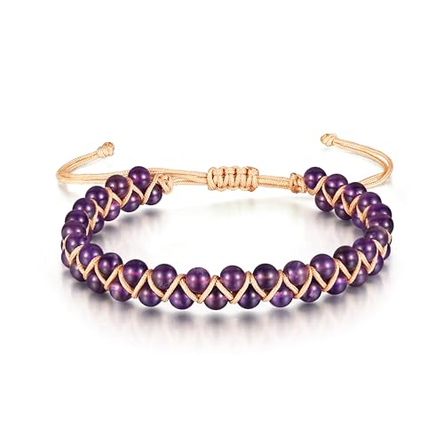 Sriomu 7 Chakra Bracelets for Women Handmade Natural Jasper Stone Healing Bead Bracelet Women Men Boho Friendship Inspirational Jewelry Natural Jasper Stone Double Layer Healing Bead Jewelry Gifts - color: A-purple