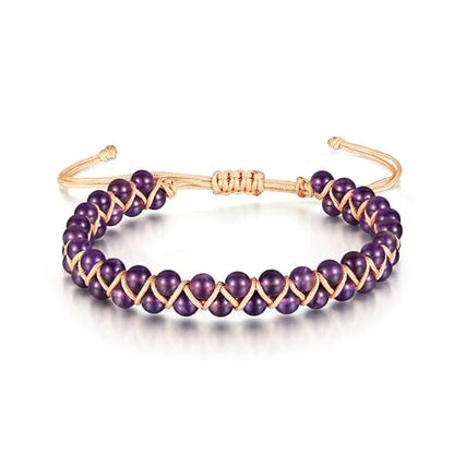 Sriomu 7 Chakra Bracelets for Women Handmade Natural Jasper Stone Healing Bead Bracelet Women Men Boho Friendship Inspirational Jewelry Natural Jasper Stone Double Layer Healing Bead Jewelry Gifts - color: A-purple