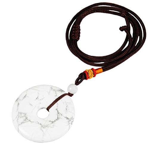 TUMBEELLUWA Healing Stone Pendant Crystal Necklace Chakra Quartz Cord Donut Shape Lucky Amulet Handmade Jewelry for Women Men - color: #5 white