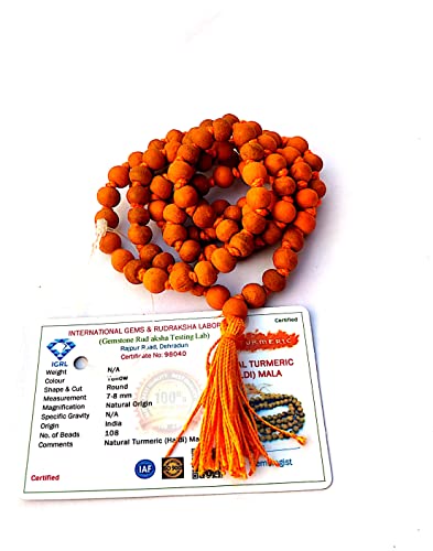 M Francisco Haldi Jap Mala/Turmeric Beads/Haldi Mala/Bagalamukhi Puja/Siddh Japa Mala 108 seads 7-8mm with Certified