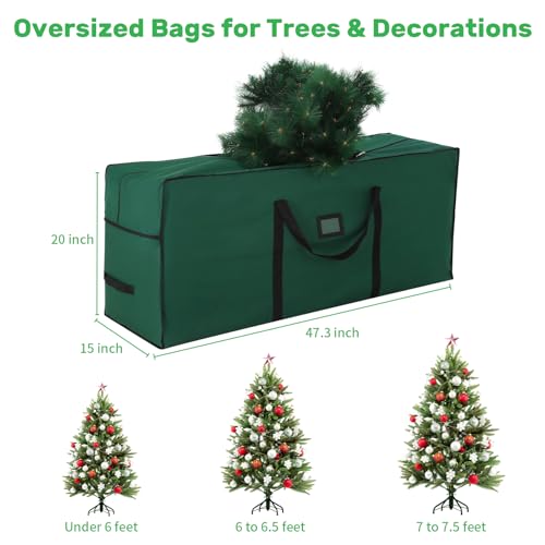 Large Christmas Tree Storage Bag 7.5 ft, 600D Oxford Fabric Heavy Duty Christmas Tree Container, Waterproof Xmas Artificial Tree Storage Box with Reinforced Handles and Dual Zippers, Green