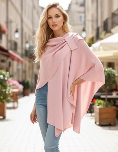 Womens Open Front Poncho Sweater Wrap Topper Knitted Elegant Shawls Cape for Spring Fall Winter - color: Series 1-pink