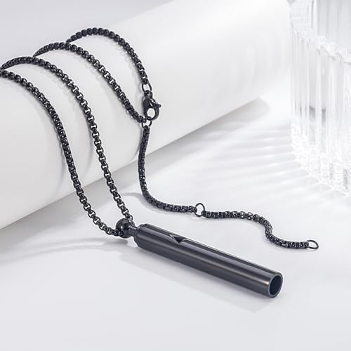 Breathing Easy Necklace, Mindfulness Breathing Stainless Steel Pendant for Stress Relief, Anxiety Management & Smoking Cessation Aid, Intricate Engraving for Men Women - color: Black