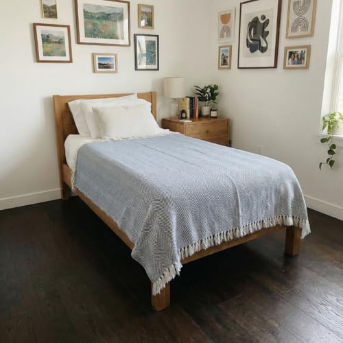 Bed Blanket, Lightweight, Cotton-Rich Blend, Recycled Cotton, Twin Size (57 x 79 Inch), Textured Woven Bedding, Breathable Layering Cover, Navy Blue - color: Navy Blue, size: Twin