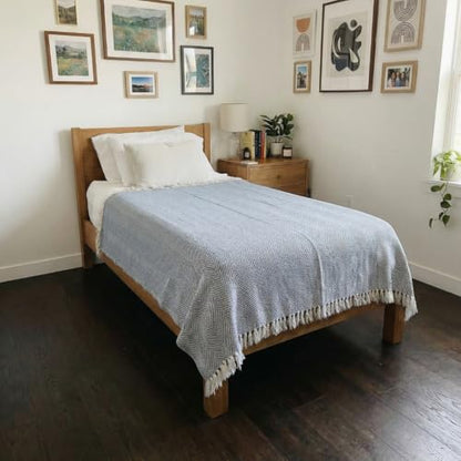 Bed Blanket, Lightweight, Cotton-Rich Blend, Recycled Cotton, Twin Size (57 x 79 Inch), Textured Woven Bedding, Breathable Layering Cover, Navy Blue - color: Navy Blue, size: Twin