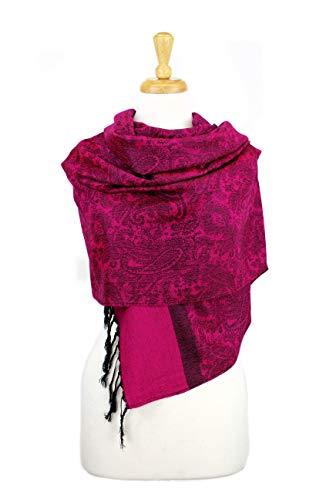 PASKMLNA Paisley Jacquard Pashmina Shawl Wrap Scarf Stole - color: Hotpink Black
