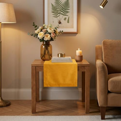 Luxe Shine™ by D'Moksha Yellow Table Runner 36 Inches, Elegant Silk Table Runner, Machine Washable, 14 x 36 Inch for Dresser, Coffee Table- Summer, Father's Day - color: Yellow, size: 14 X 36 Inch