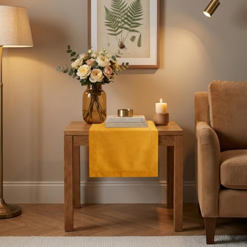 Luxe Shine™ by D'Moksha Yellow Table Runner 36 Inches, Elegant Silk Table Runner, Machine Washable, 14 x 36 Inch for Dresser, Coffee Table- Summer, Father's Day - color: Yellow, size: 14 X 36 Inch