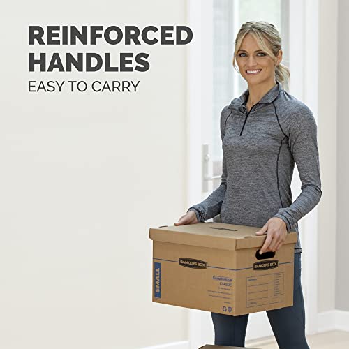 Bankers Box Small Classic Moving Box 15 Pack, Reinforced Handles, Tape-Free Assembly, Box with Lid, 15-in x 12-in x 10-in (7714209) - size: 15 Pack