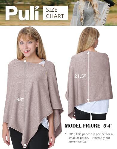 PULI Women's Versatile Knitted Shawls Scarf Poncho Sweater with Buttons Lightweight Spring Summer Fall Wraps - color: A-oatmeal Mink