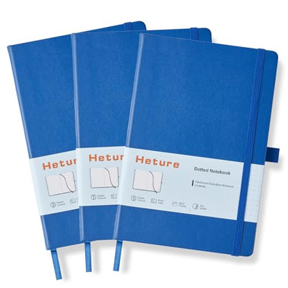 Heture Hardcover Dotted Notebooks, A5 Dotted Journal Notebook for Writing 160 Pages, 8.2 x 5.5 inch, Classic Dotted Notebooks for College/Work/Travel(Blue 3 Pack) - color: Blue, style: Dotted-3 Pack