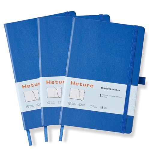Heture Hardcover Dotted Notebooks, A5 Dotted Journal Notebook for Writing 160 Pages, 8.2 x 5.5 inch, Classic Dotted Notebooks for College/Work/Travel(Blue 3 Pack) - color: Blue, style: Dotted-3 Pack