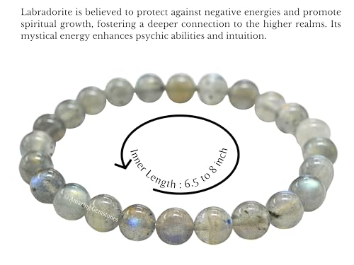 Amazing Gemstone Crystal Bracelet for Women Men's Gifts - Protection Healing Crystal Bracelet - 8mm Gemstone Beaded Stretchable Bracelet Pulseras Para Hombres Mujer Stocking Stuffers Mothers Day Gift (Labradorite) - color: Labradorite